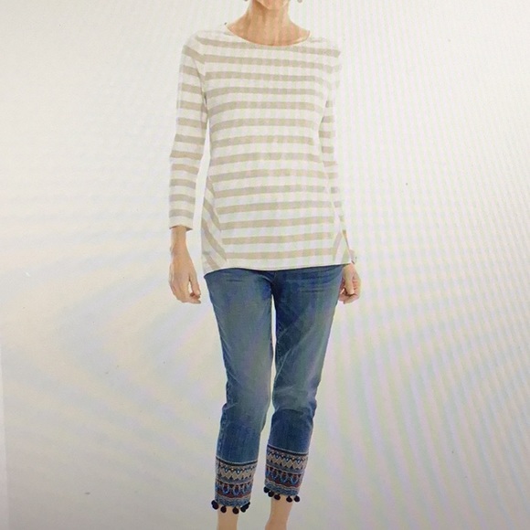 Chico’s Shimmer Striped Tee, Ecru/Gold, 2 - Picture 8 of 9